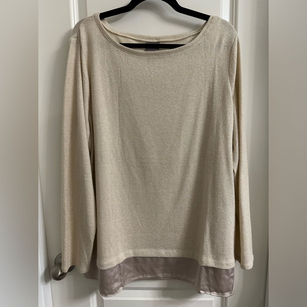 Chico’s Scoop Neck Long Sleeve Twofer Top Size 4 Pullover Color Beige